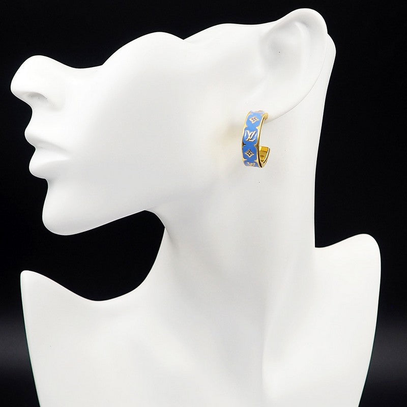 Louis Vuitton Nanogram Enamel 18K Gold Earrings