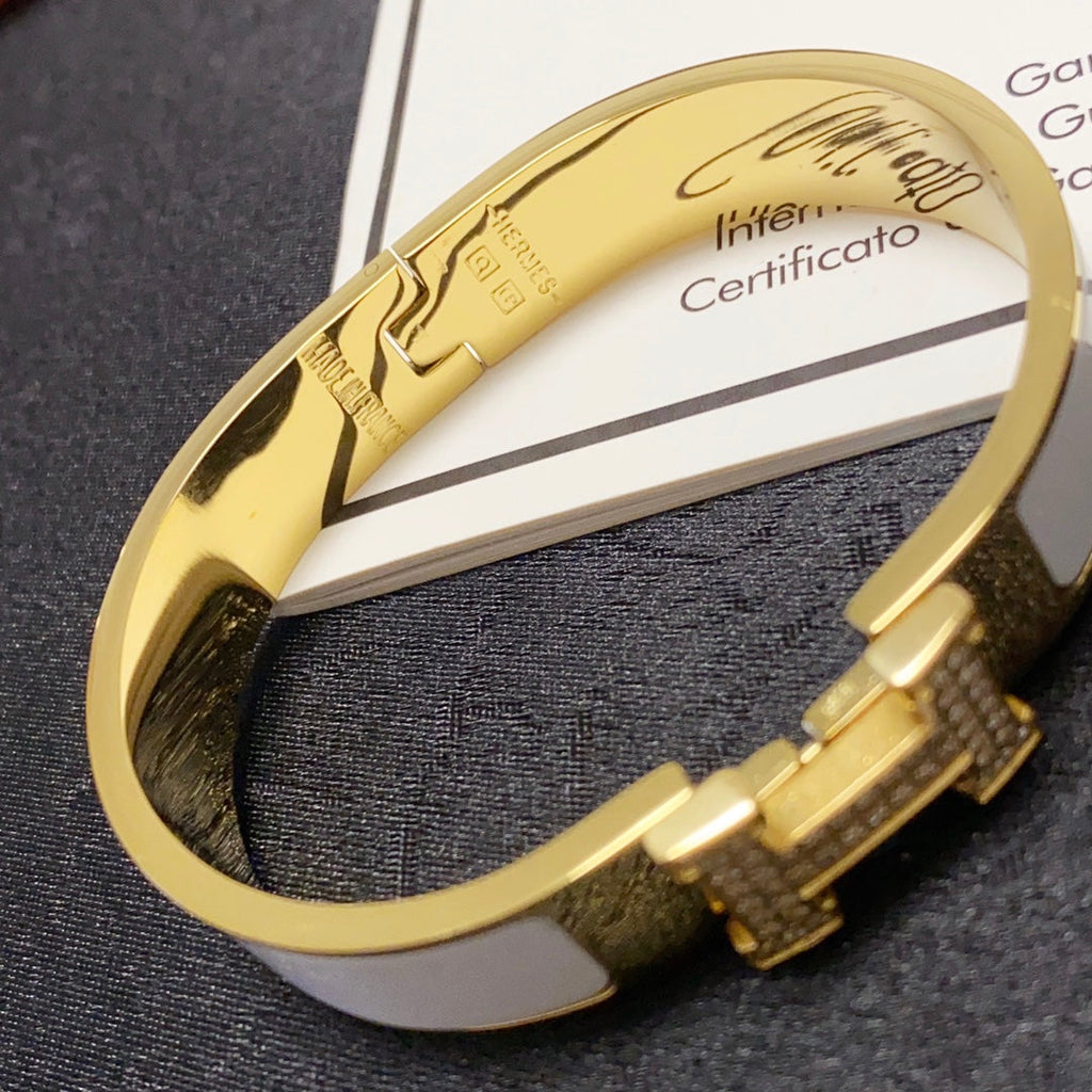 Hermes Clic Diamond 18K Gold Bracelet
