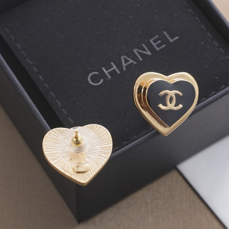 Chanel Black & Red Heart 18K Gold Earrings