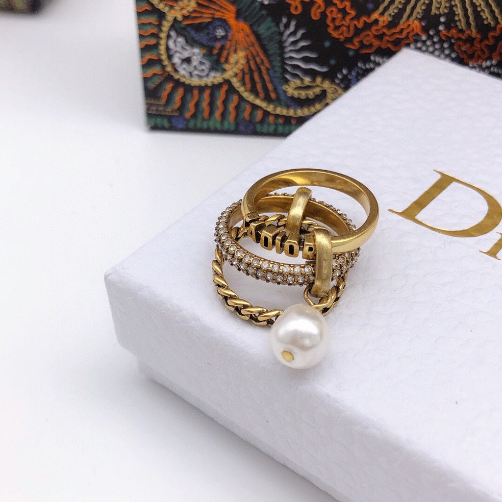 Dior Pearl & Crystal J'Adior 18K Gold Ring