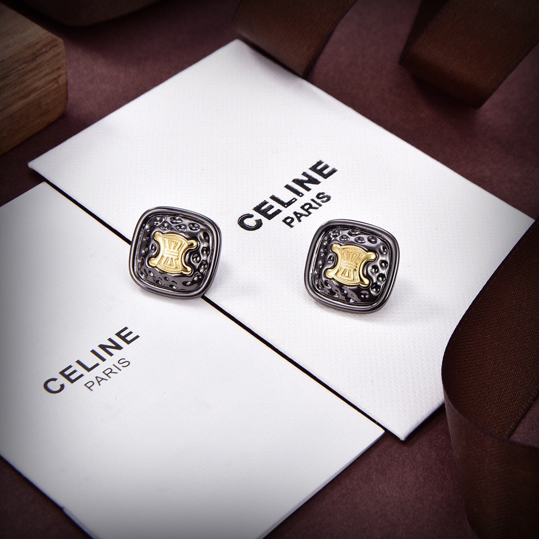 Celine Black Gold 18K Gold Earrings