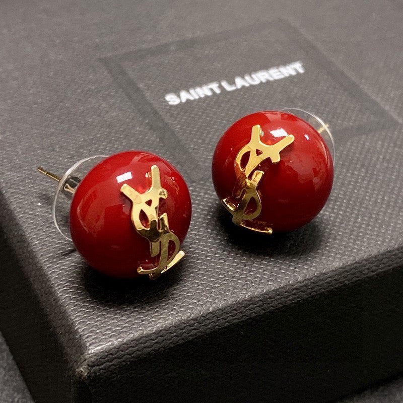 YSL White & Red 18K Gold Earrings