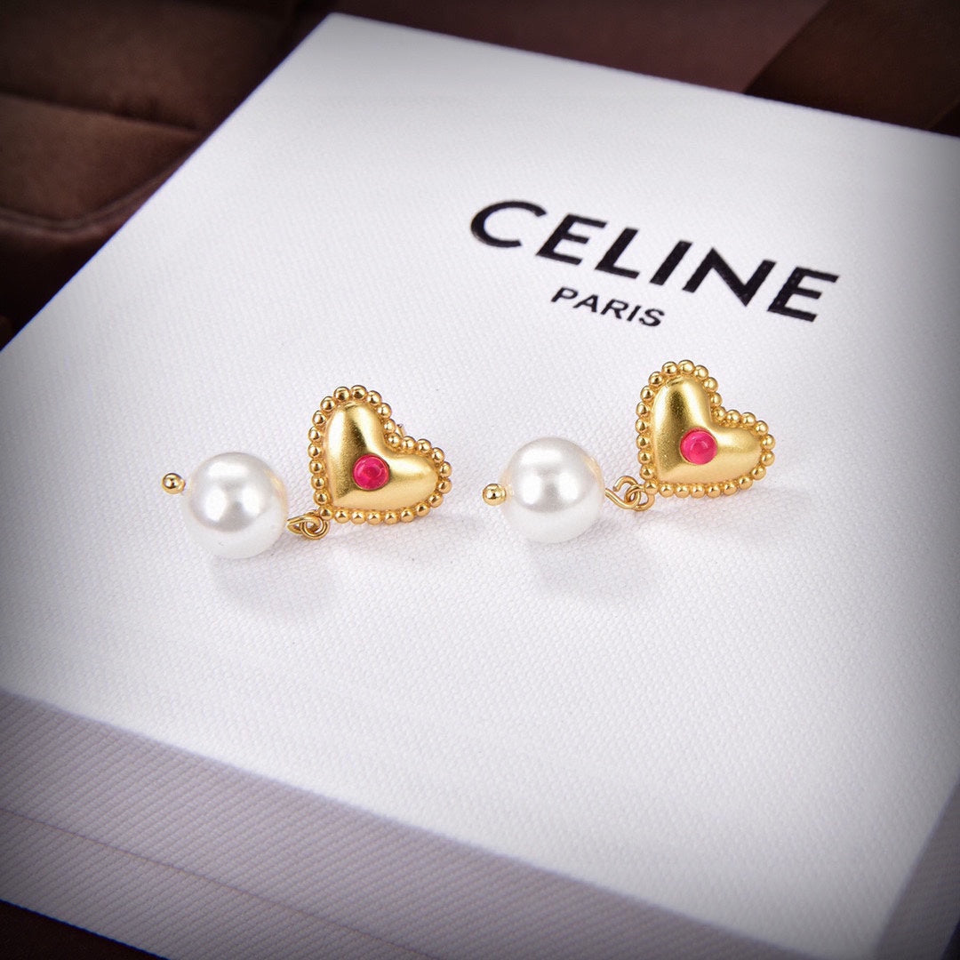Celine Heart Pearls 18K Gold Earrings