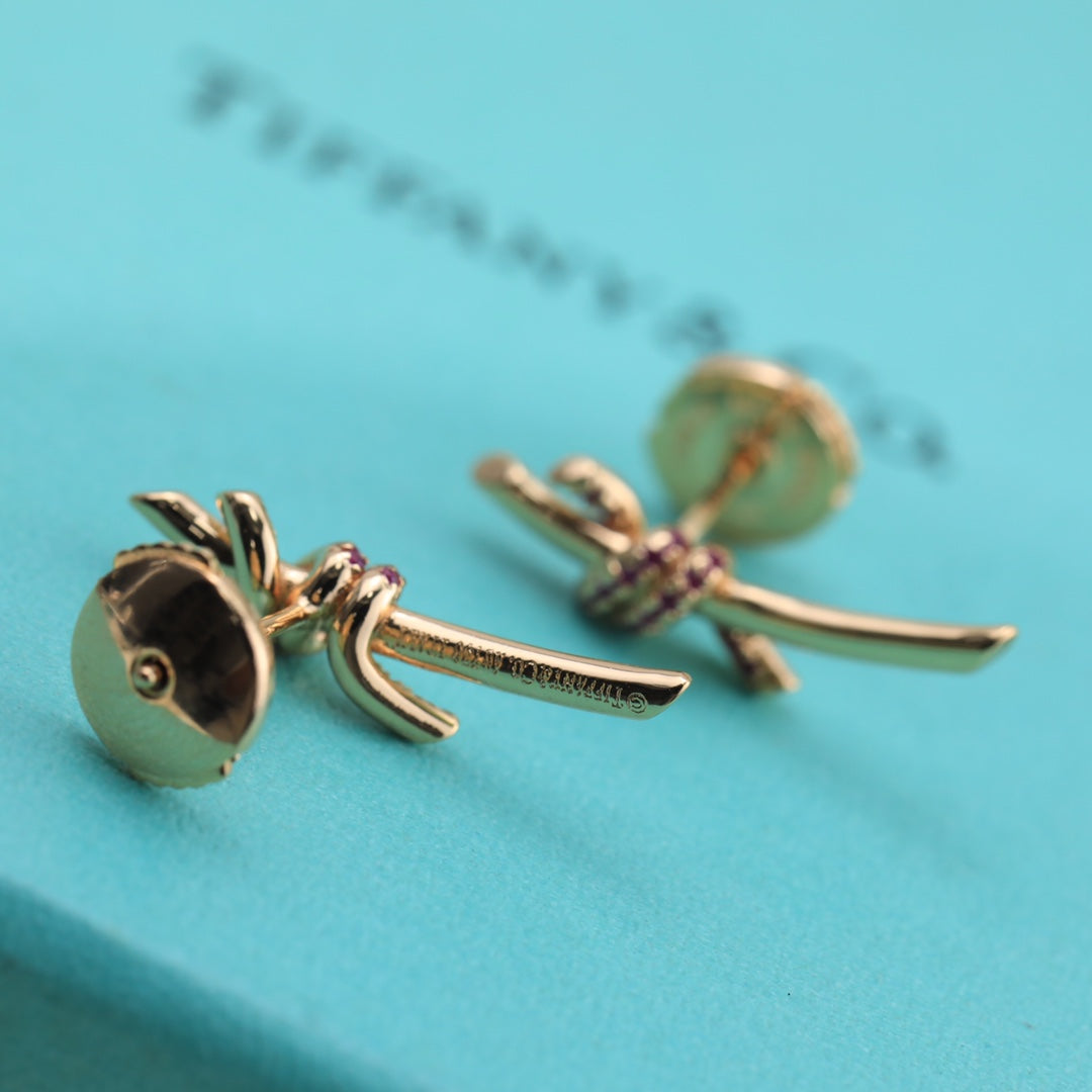 Tiffany Knot Pink Diamonds 18K Gold Earrings