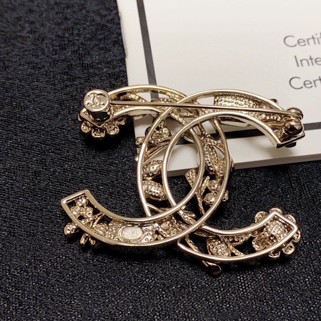 Chanel Crystal Flower 18K Gold Brooch