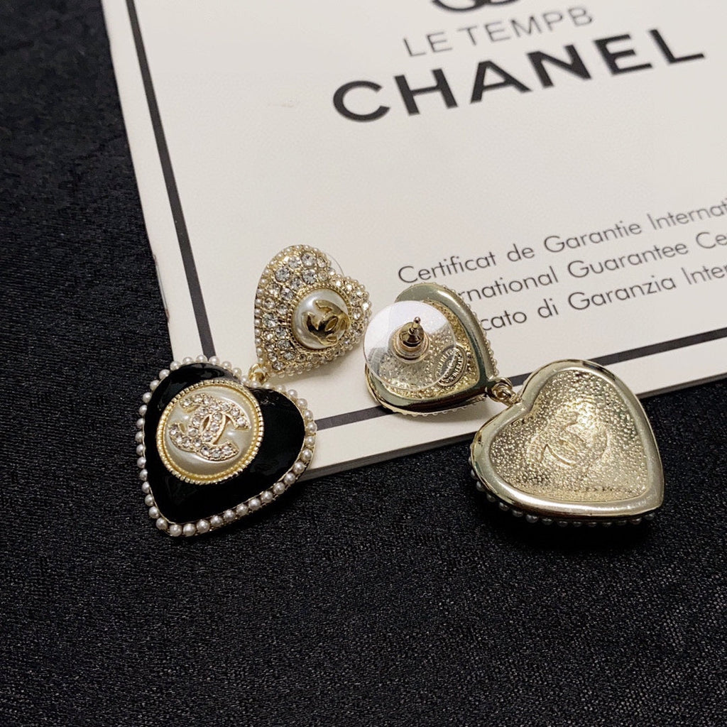 Chanel Black Heart 18K Gold Earrings