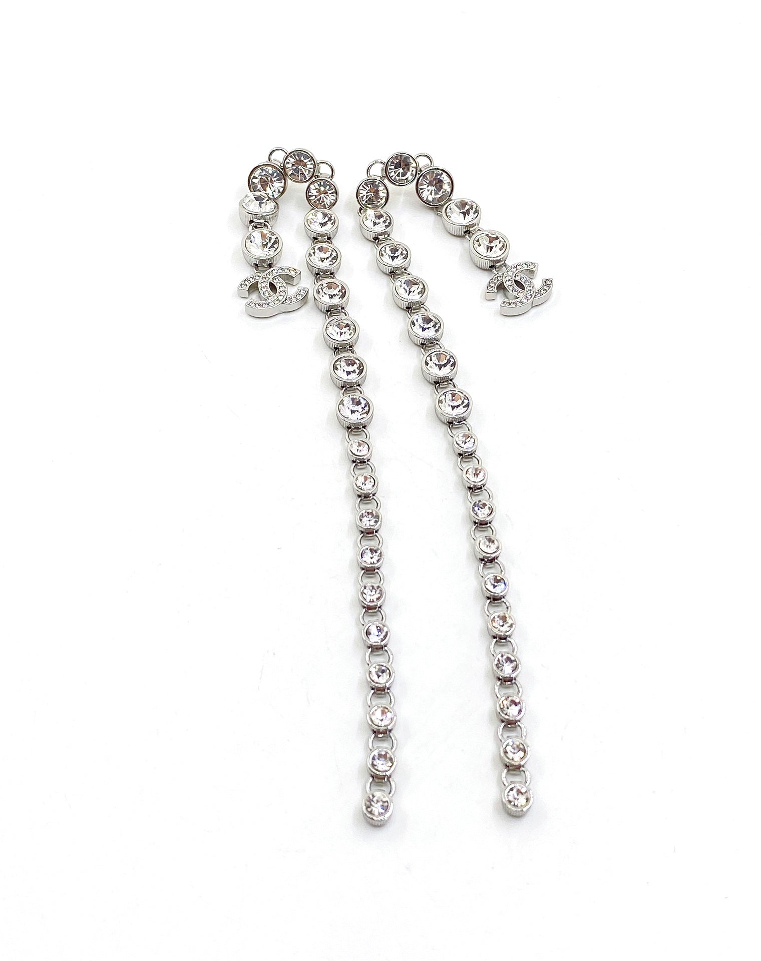 Chanel Long Crystal 18K Gold Earrings