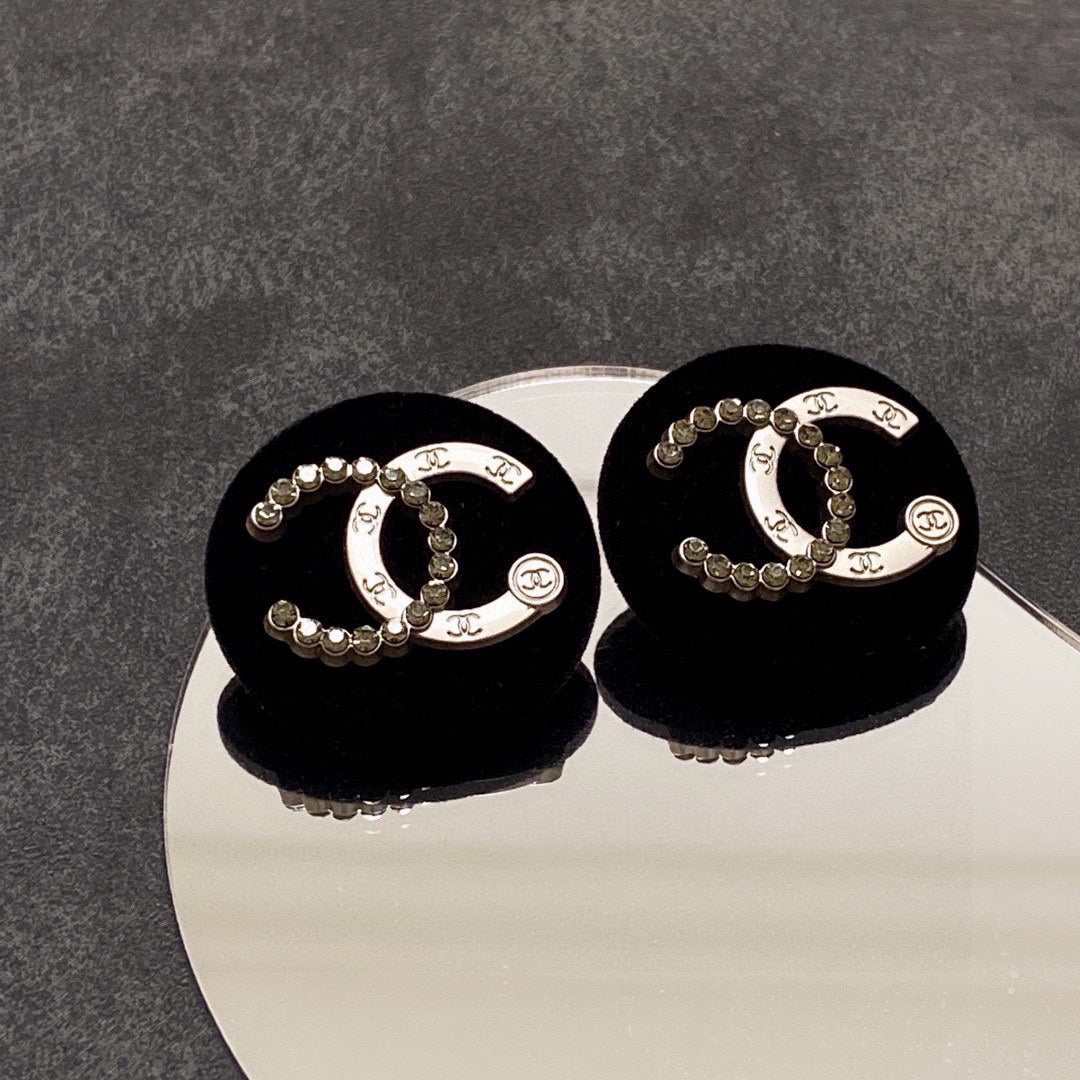 Chanel Black Resin Crystals 18K Gold Earrings