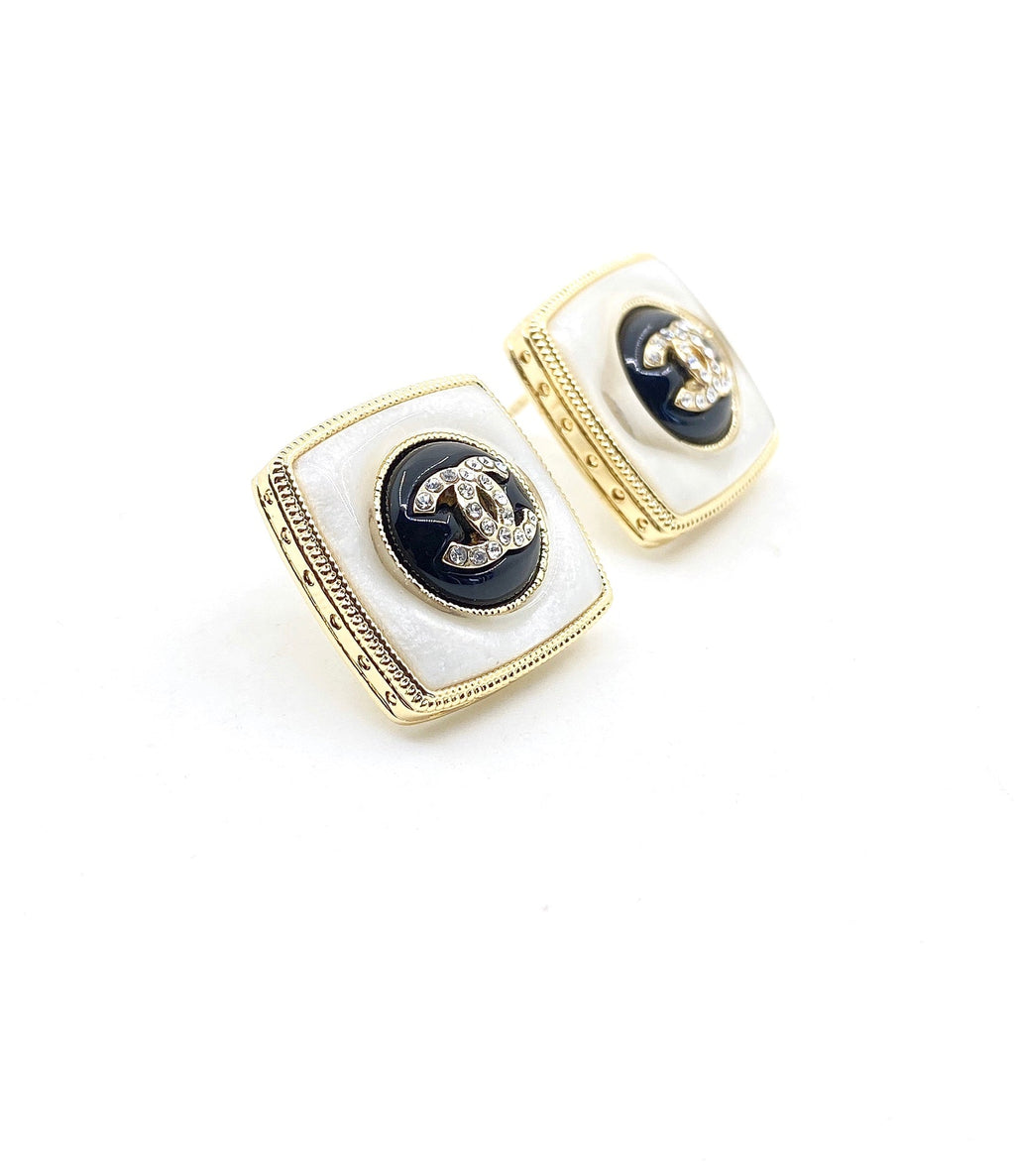 Chanel Pearl Square 18K Gold Earrings