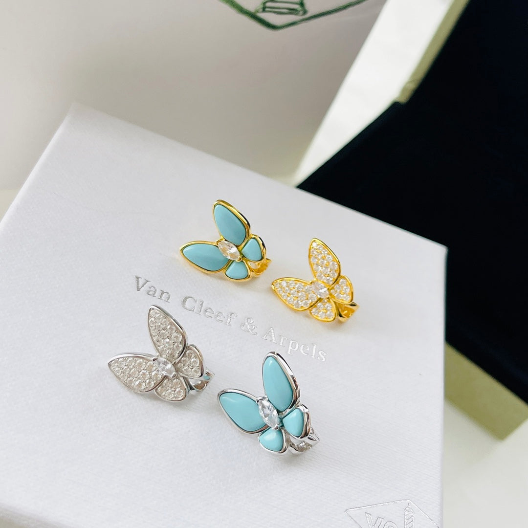 Two Butterfly Turquoise 18K Gold Earrings