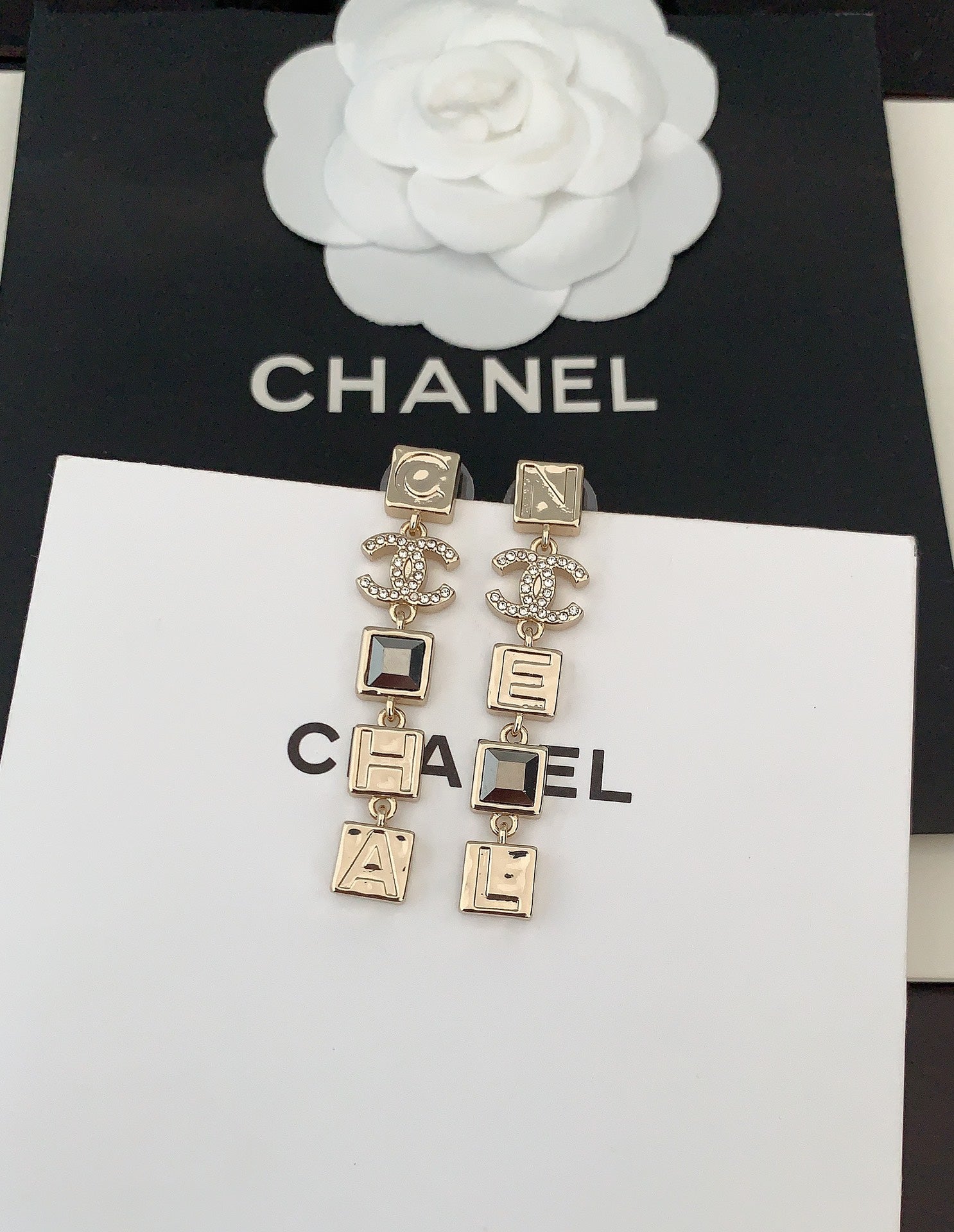 Chanel Crystals Long 18K Gold Earrings