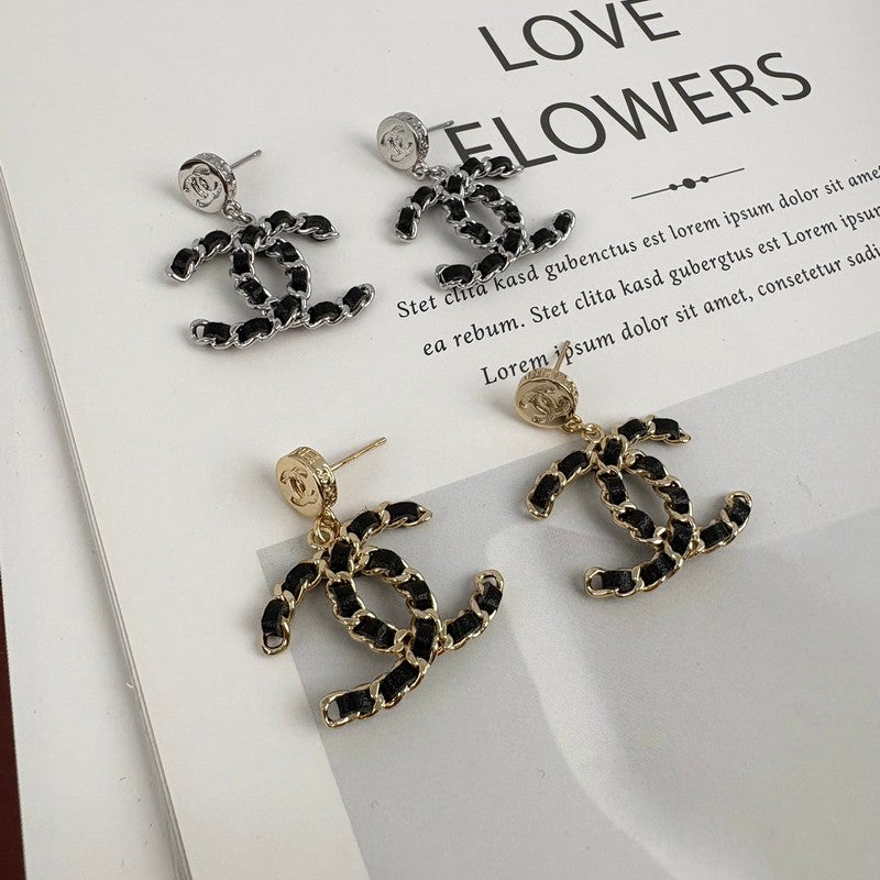 Chanel Leather Gold 18K Gold Earrings