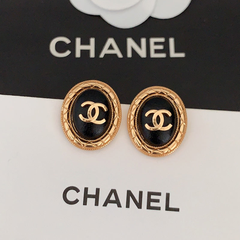 Chanel Oval Leather 18K Gold Earrings