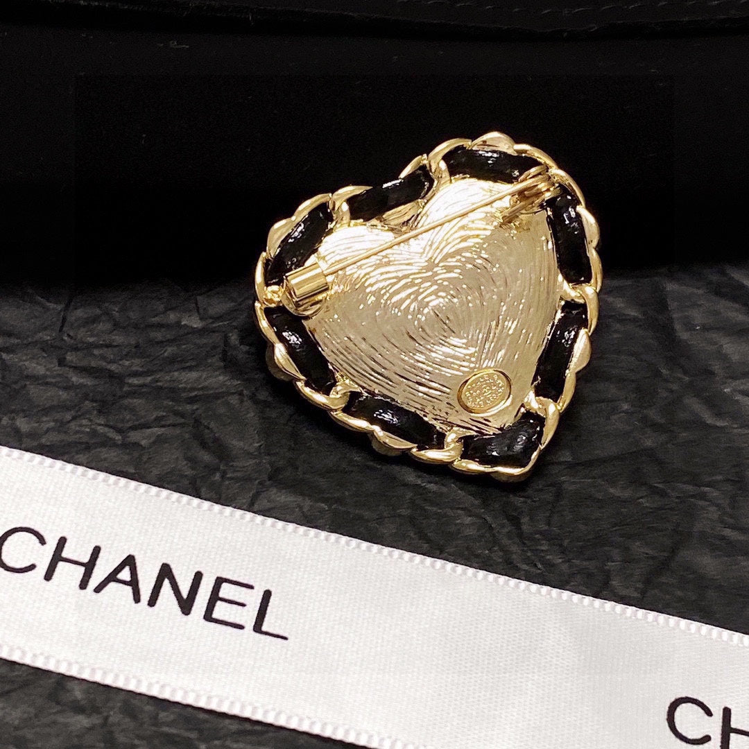 Chanel Red Crystal Heart 18K Gold Brooch