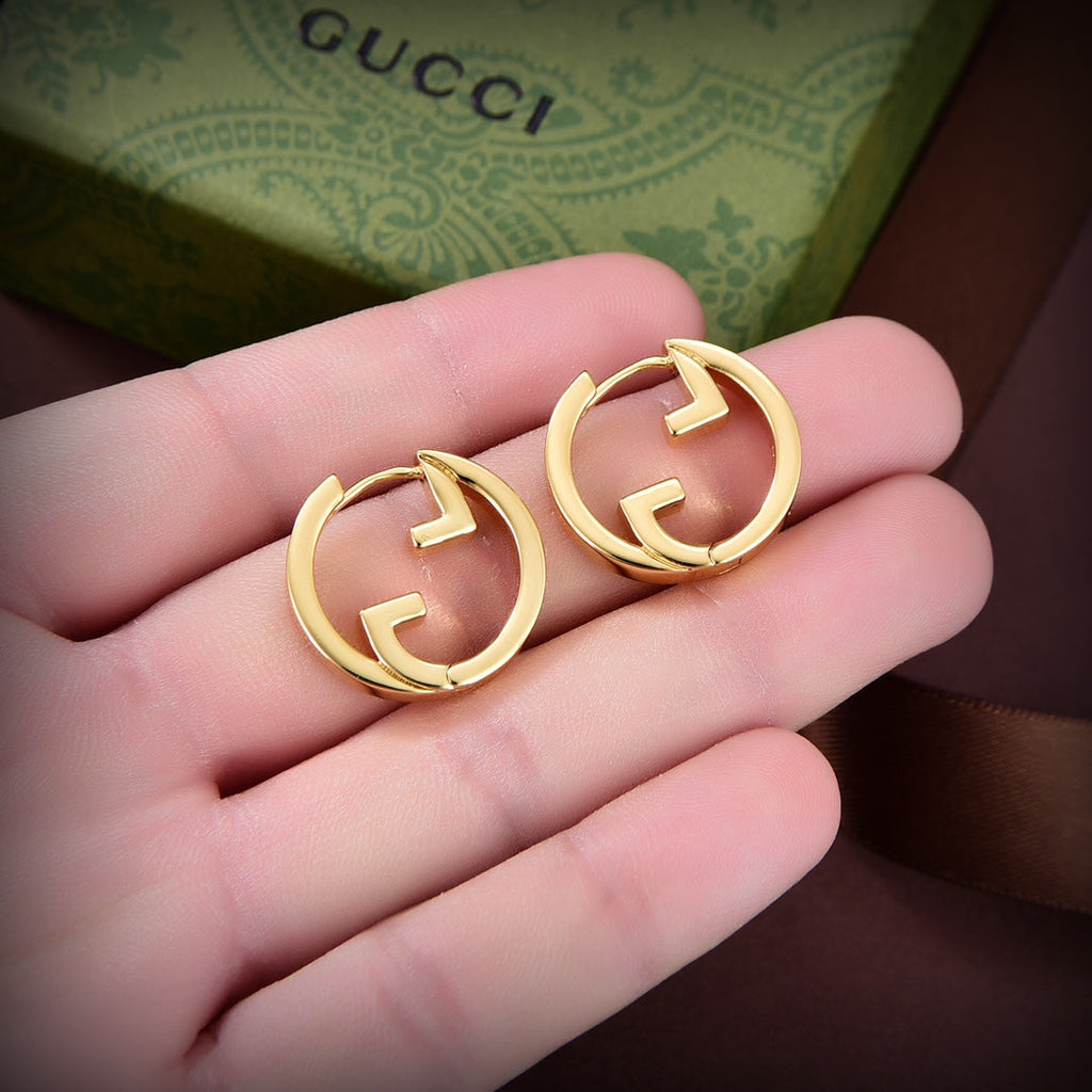 Gucci Double Hollow 18K Gold Earrings