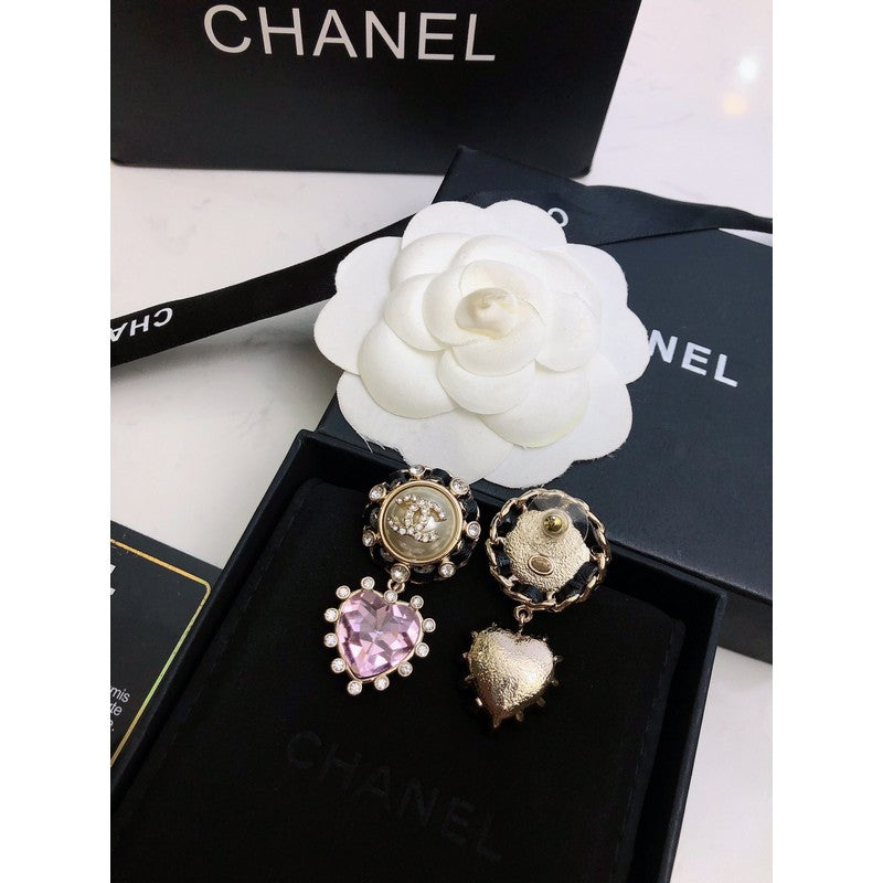 Chanel Heart Pink Crystal 18K Gold Earrings