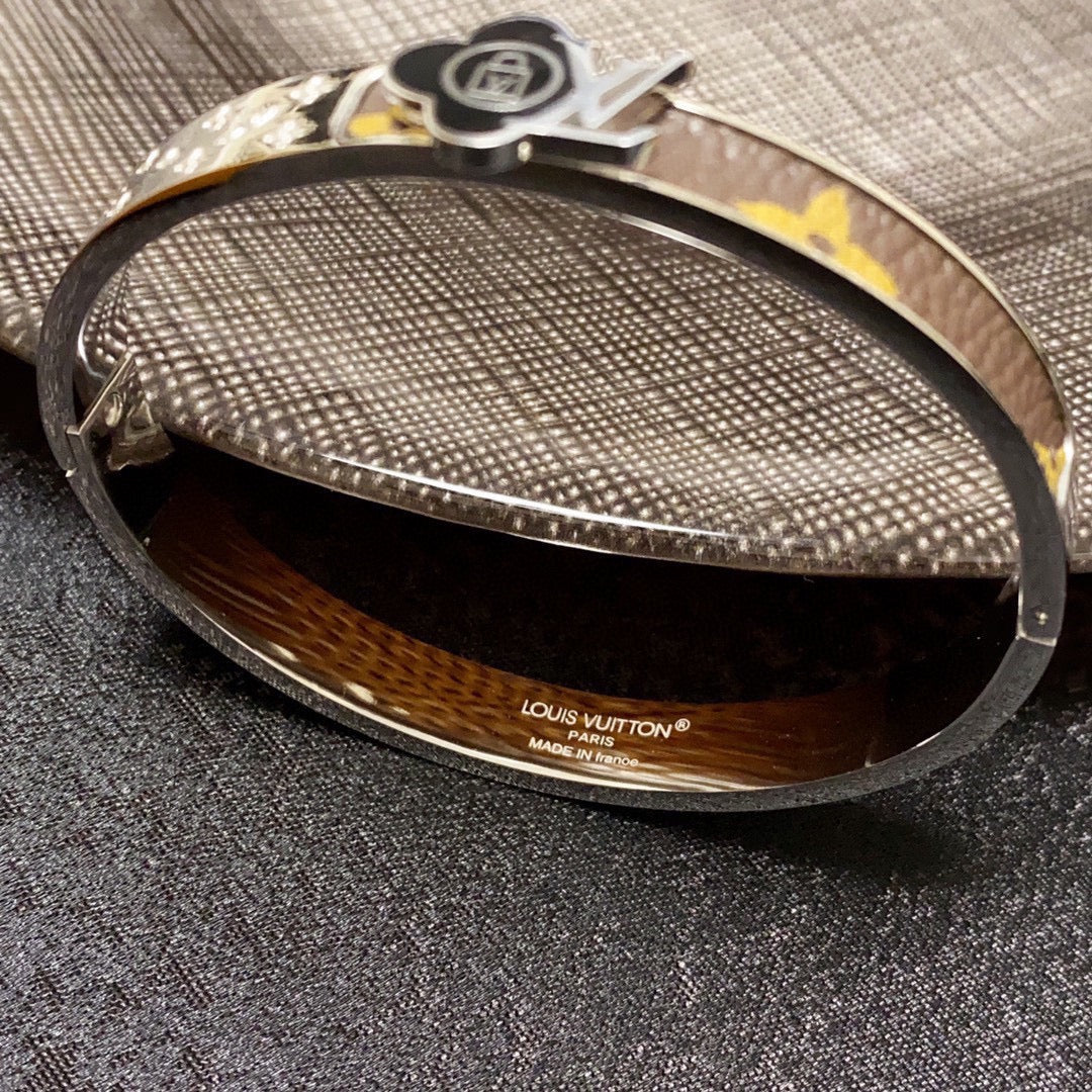 Louis Vuitton Leather Lock 18K Gold Bracelet