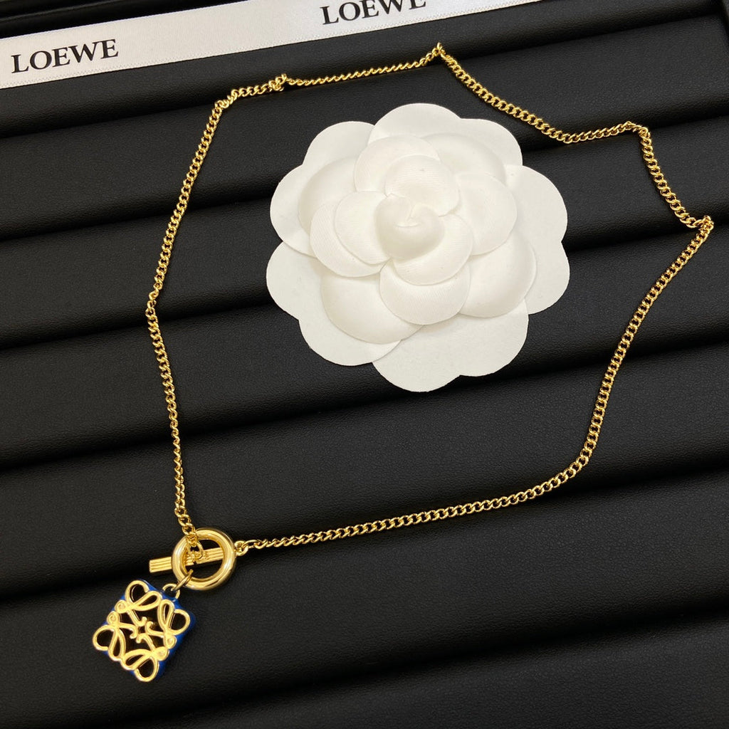 LOEWE Anagram Pendant 18K Gold Necklace