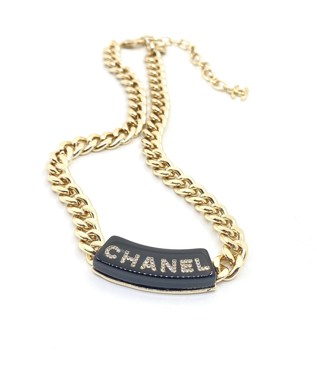 Chanel Black Logo Chain 18K Gold Necklace