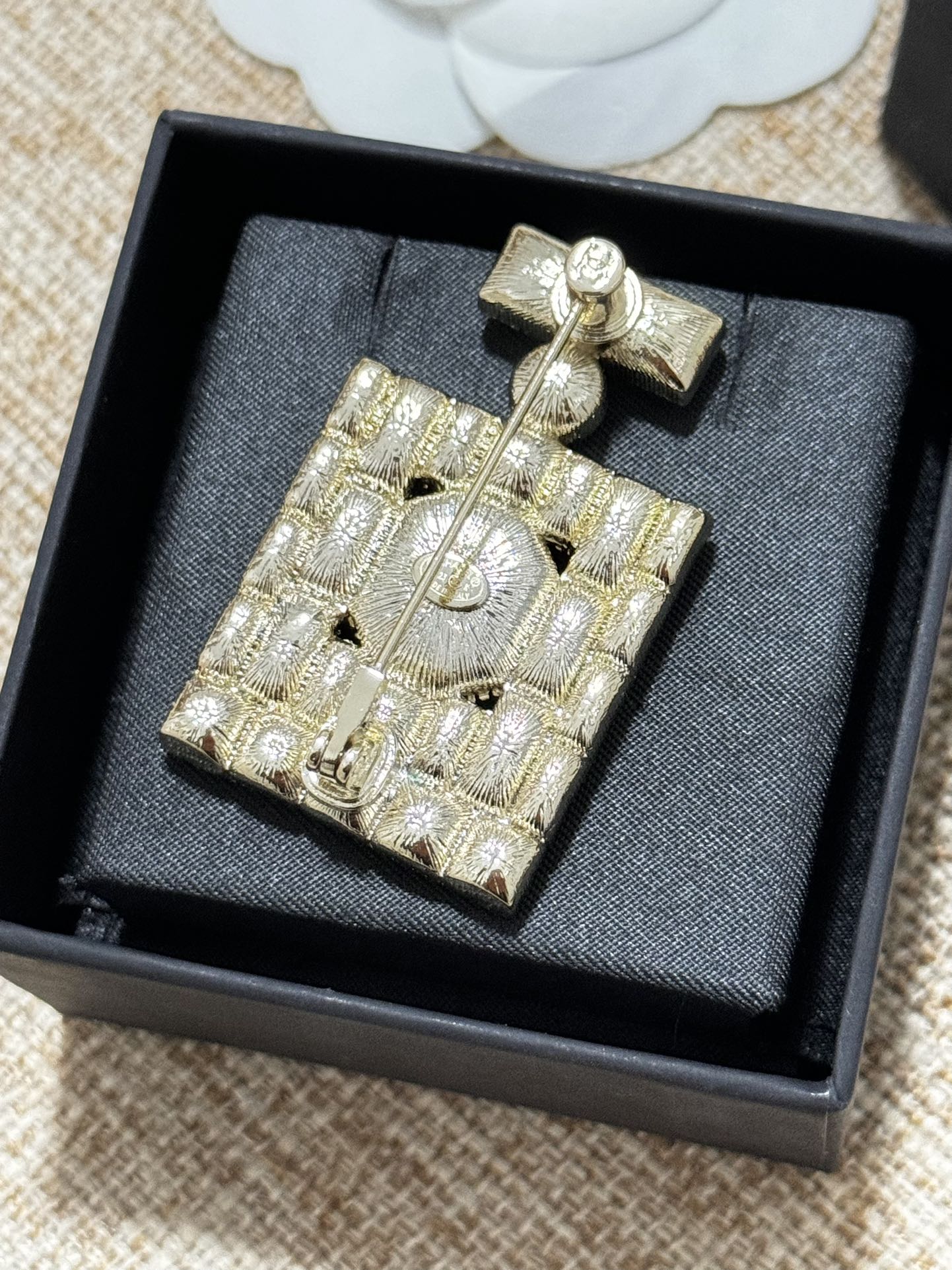 Chanel Perfume Bottle Crystals 18K Gold Brooch