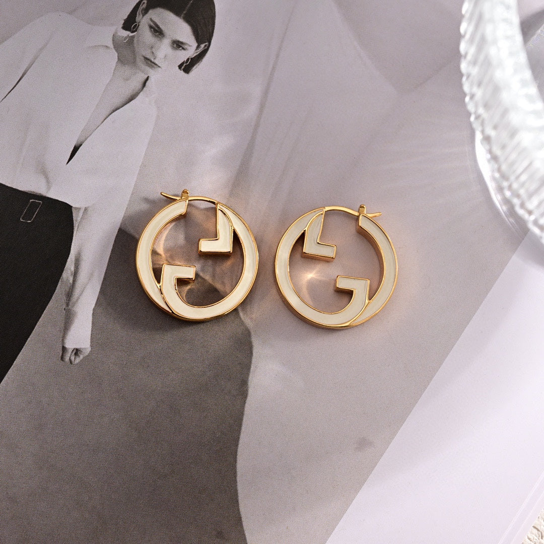Gucci Double Pink Hollow 18K Gold Earrings