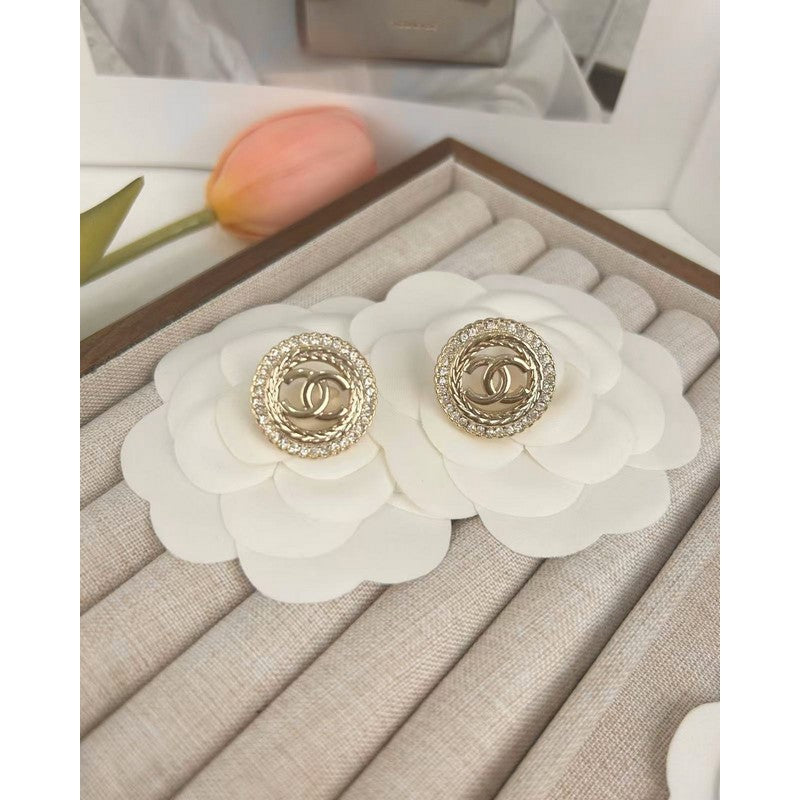 Chanel Classic Diamond 18K Gold Earrings