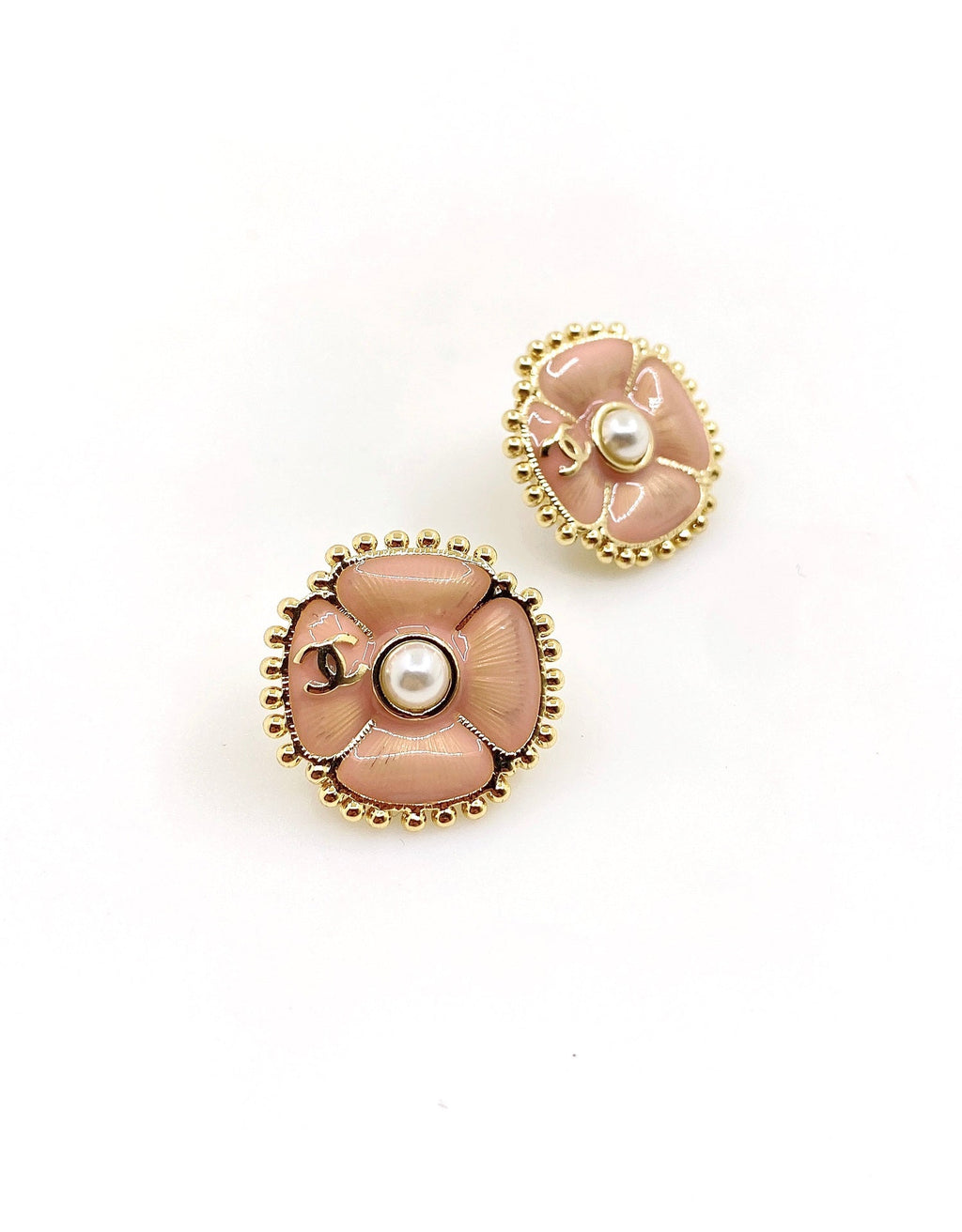 Chanel Pink Pearl 18K Gold Earrings