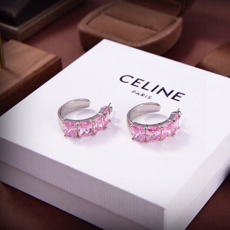 Celine Pink Crystal 18K Gold Earrings