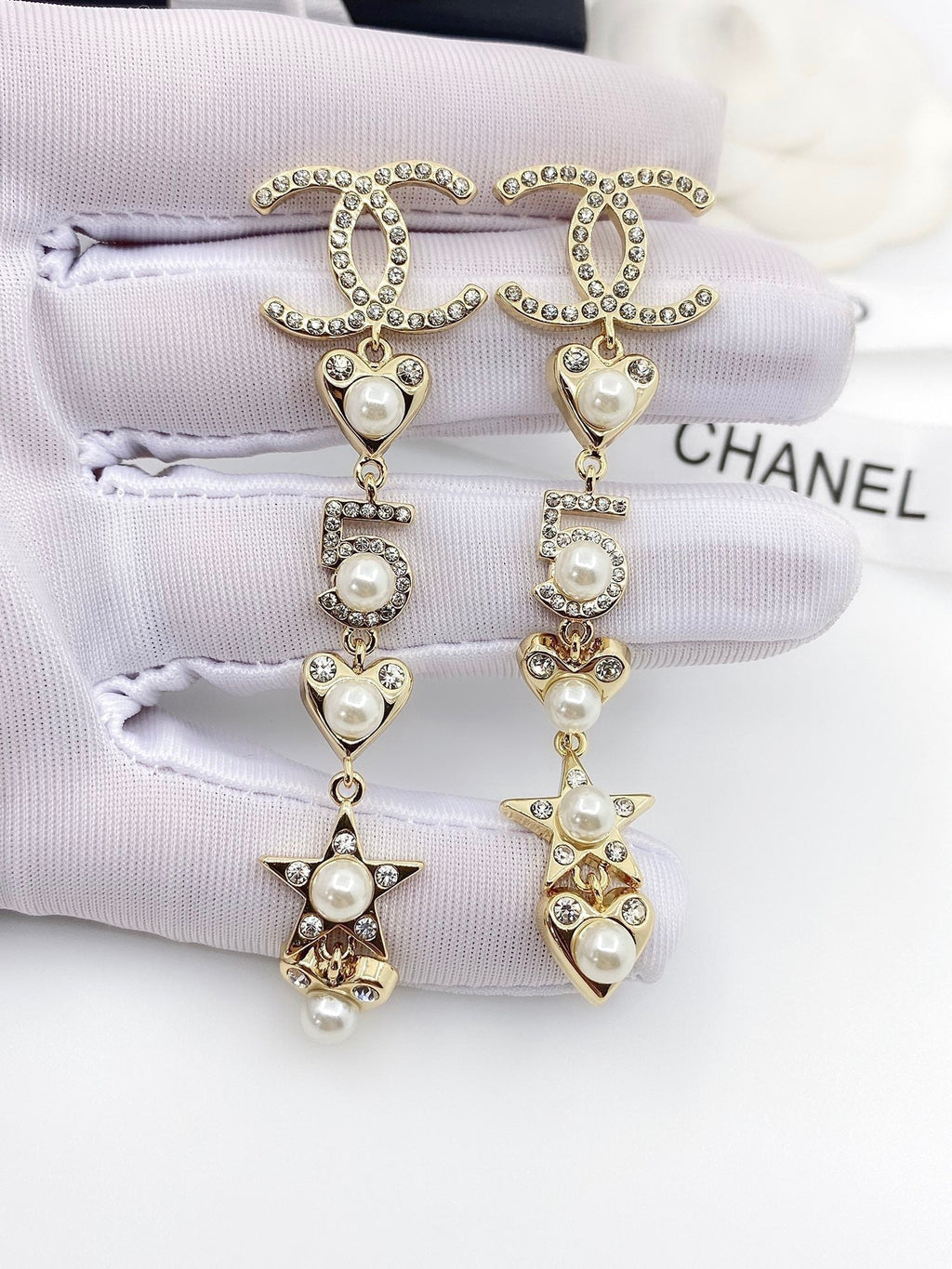 Chanel Pearl Heart 18K Gold Earrings