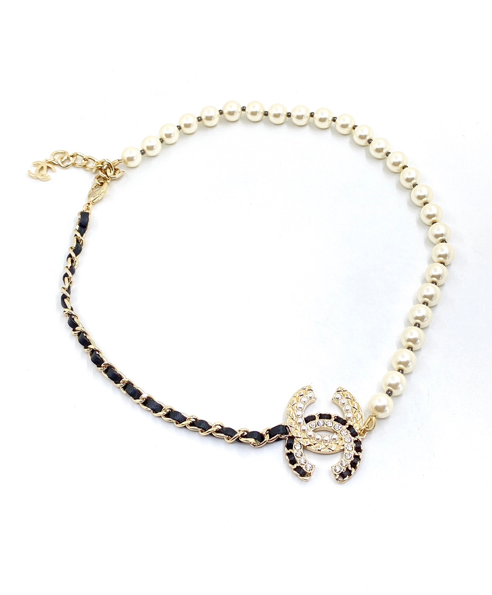 Chanel Leather Pearls 18K Gold Necklace