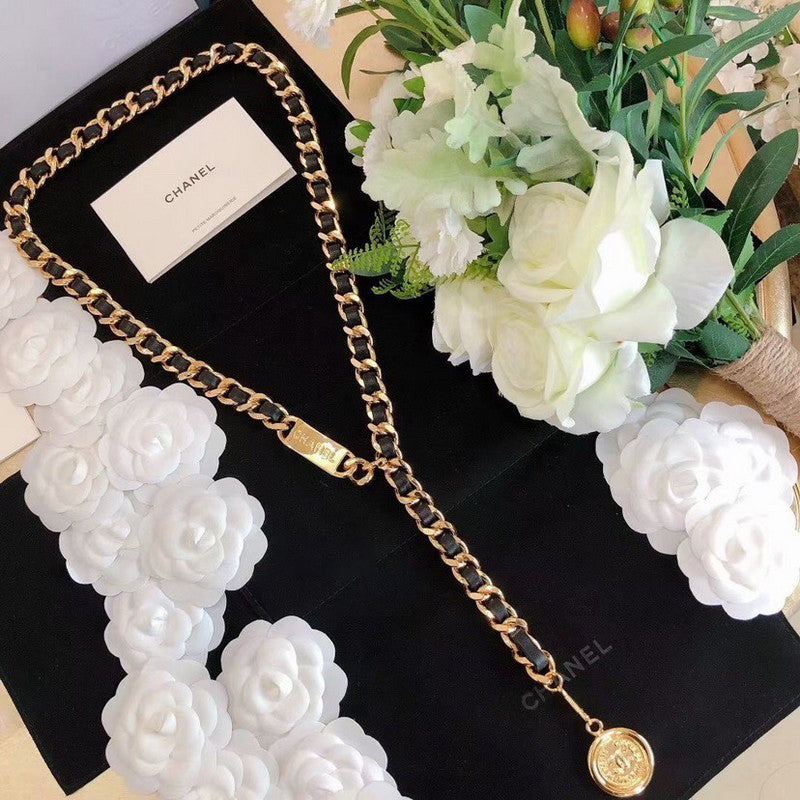 Chanel Gold Leather 18K Gold Necklace
