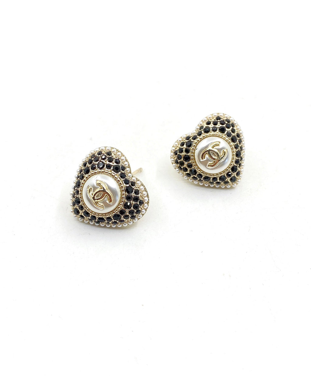 Chanel Heart Crystals 18K Gold Earrings