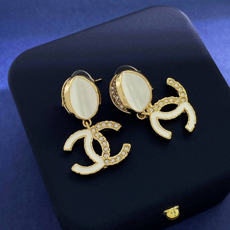 Chanel Half Diamond 18K Gold Earrings