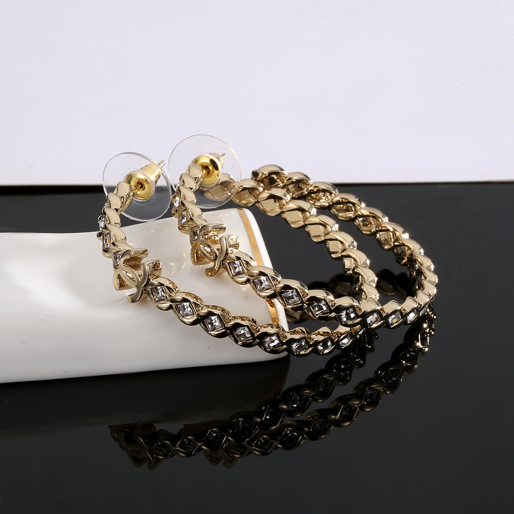 Chanel Crystal 18K Gold Earrings