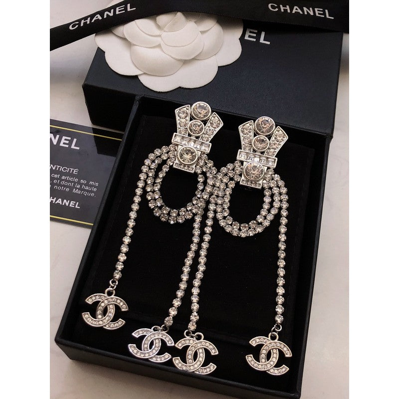Chanel Tassel Crystal 18K Gold Earrings