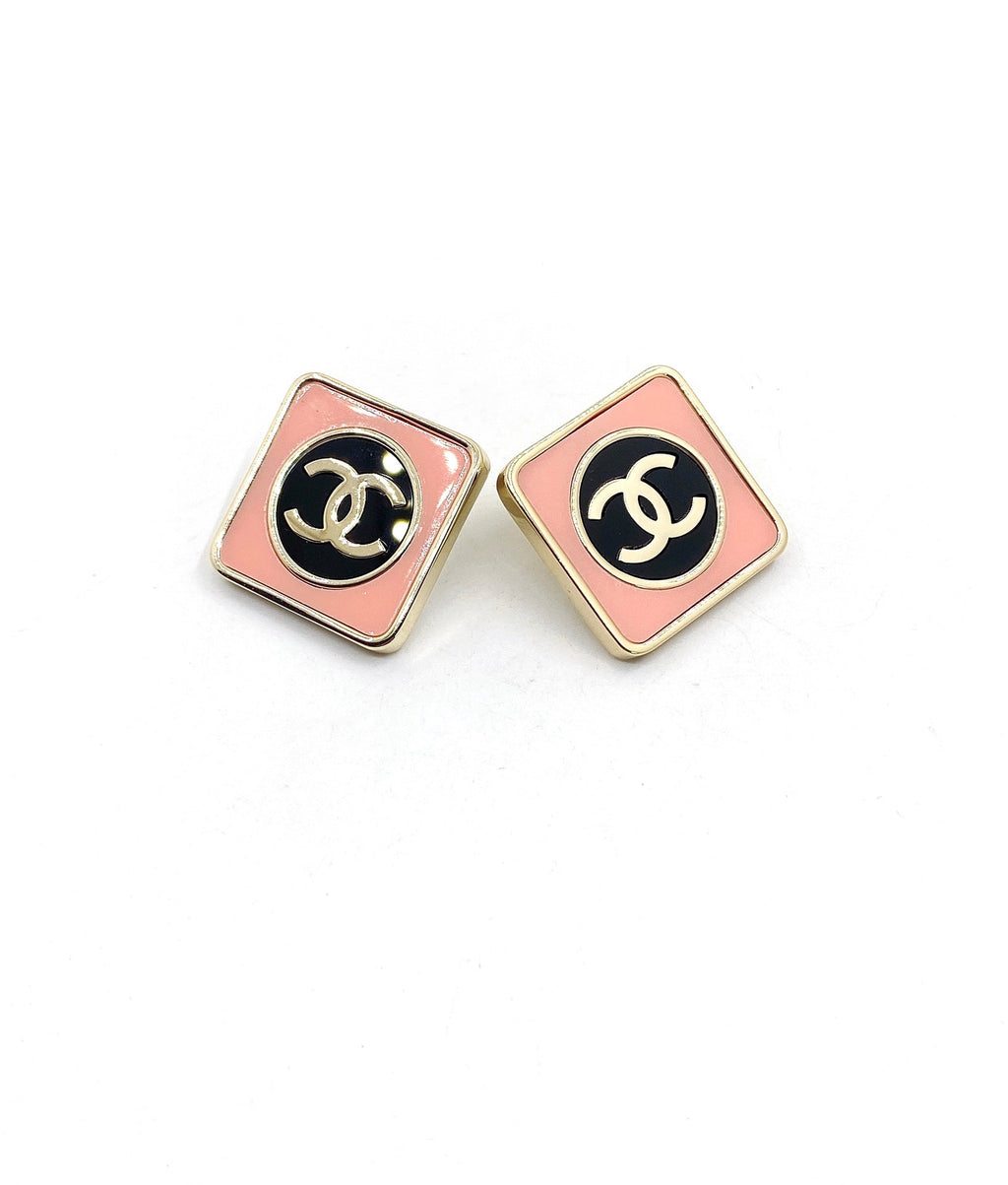 Chanel Square Pink 18K Gold Earrings