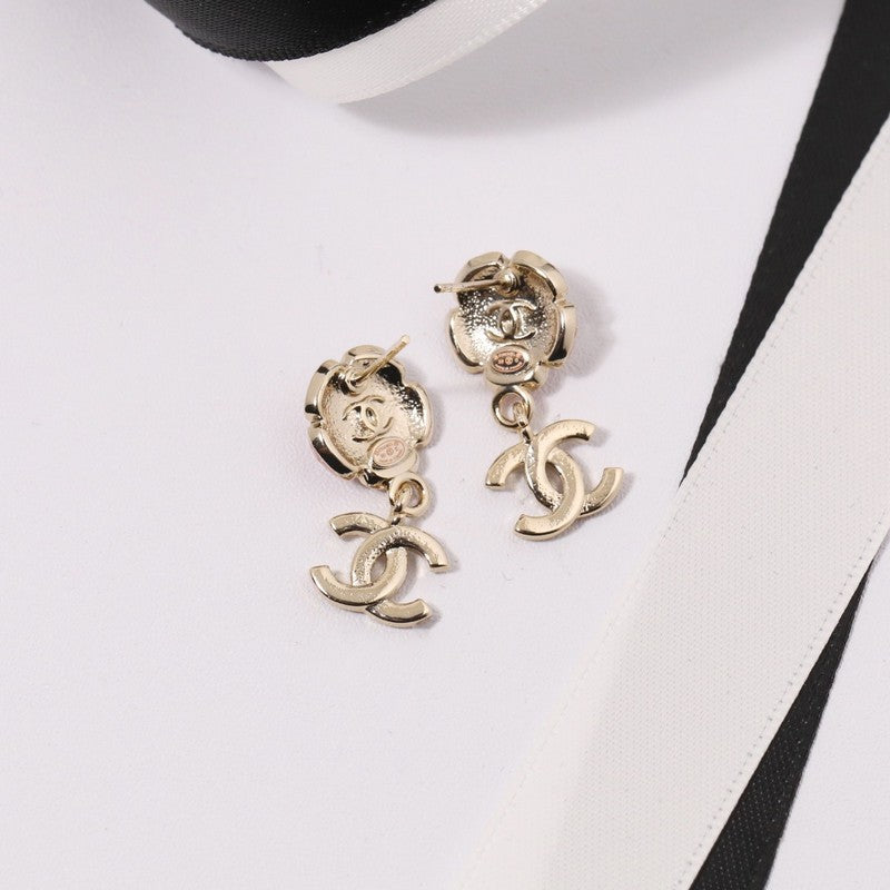 Chanel Black & Pink Camellia Diamond 18K Gold Earrings