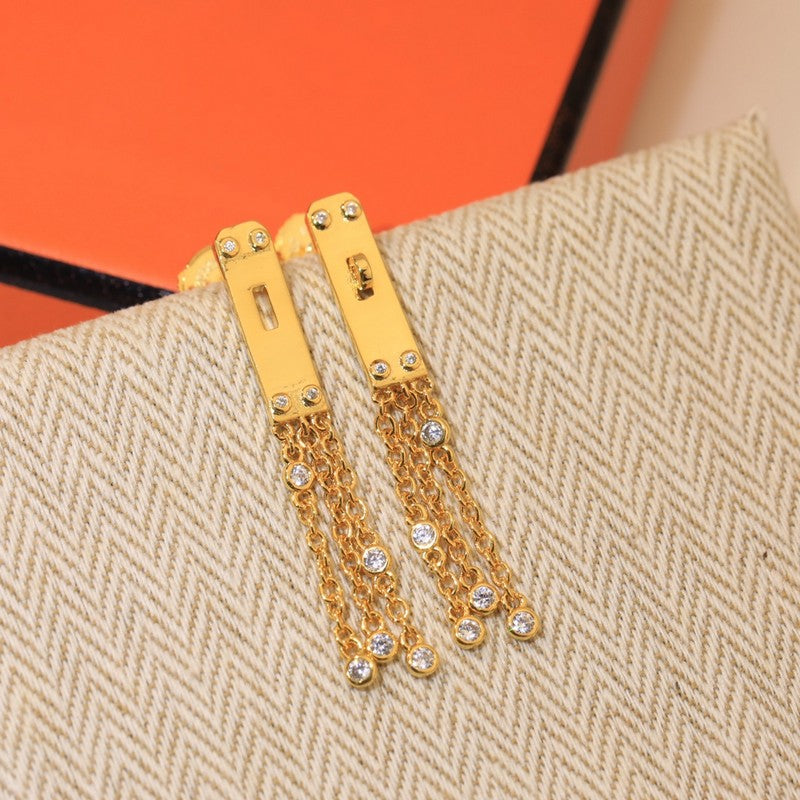 Hermes Diamond Kelly Gavroche 18K Gold Earrings
