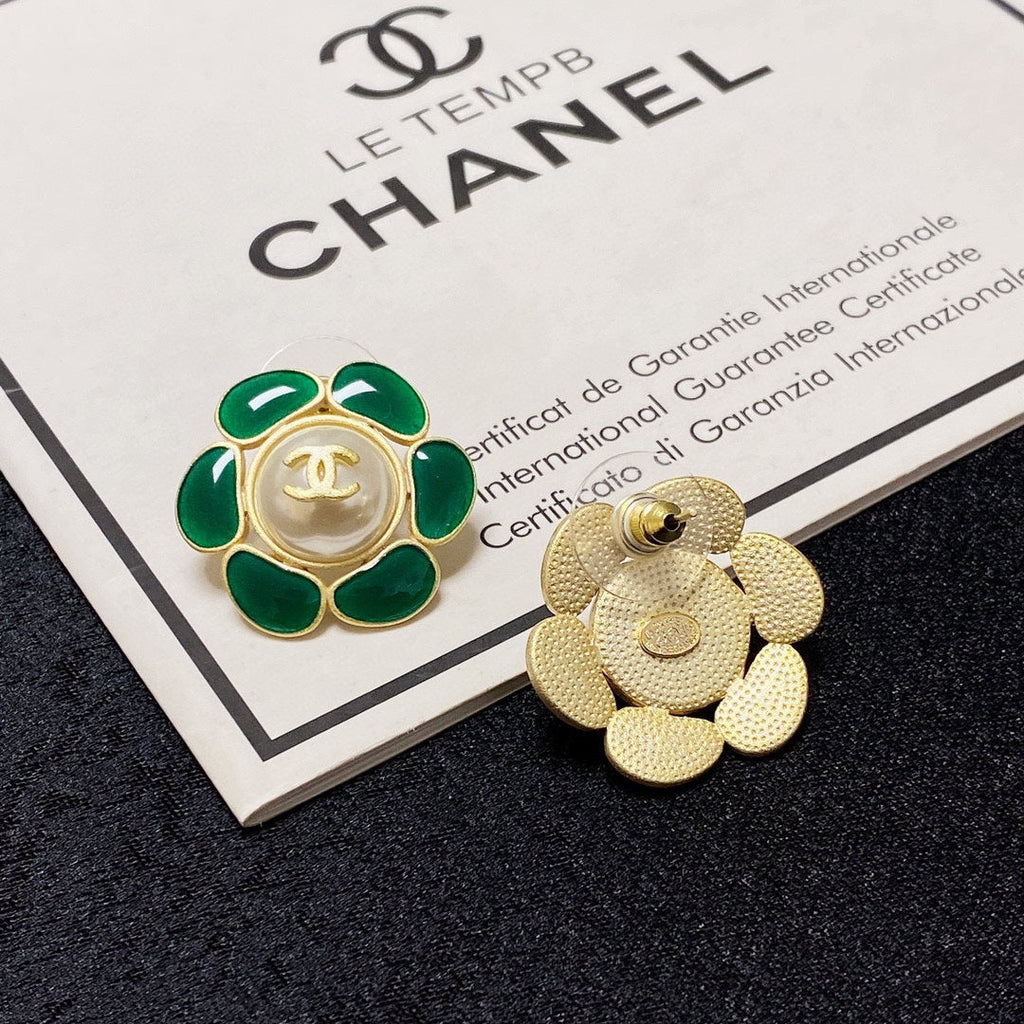 Chanel Emerald Petals 18K Gold Earrings