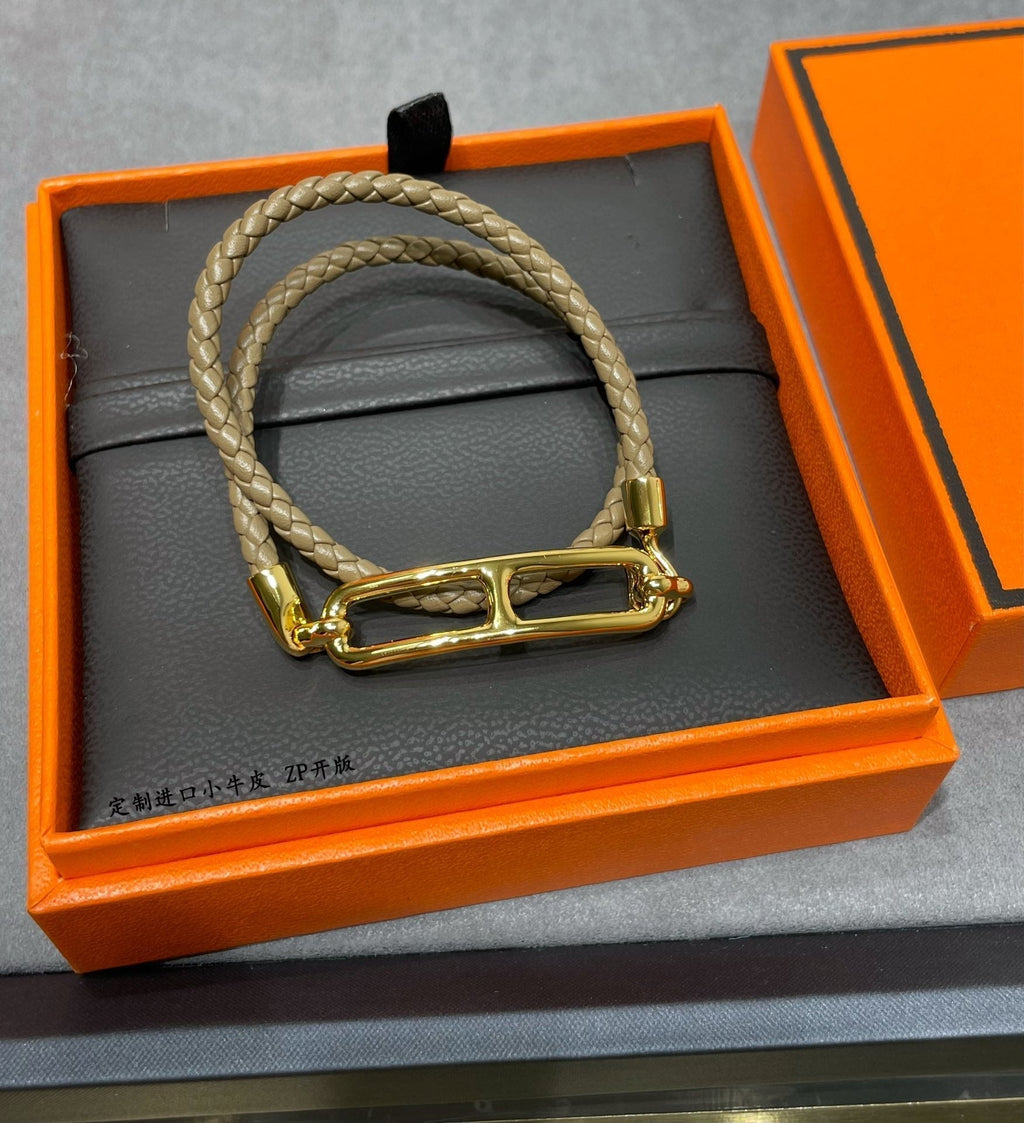 Hermes Roulis Double Tour Grey 18K Gold Bracelet