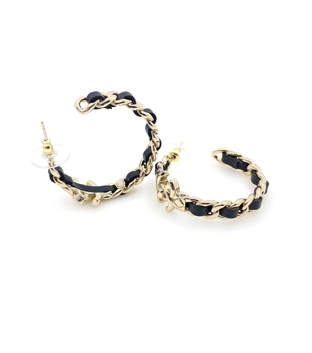 Chanel Circle Leather 18K Gold Earrings