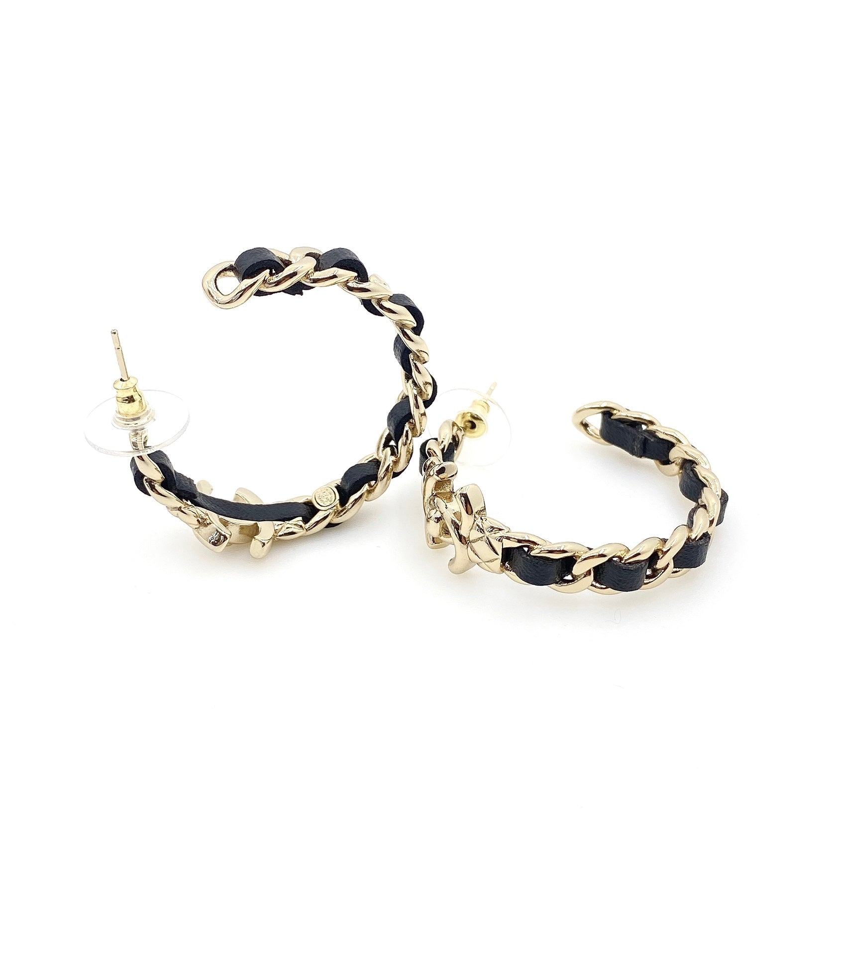 Chanel Circle Leather 18K Gold Earrings