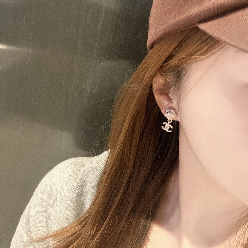 Chanel 26C Pink Camellia Diamond 18K Gold Earrings