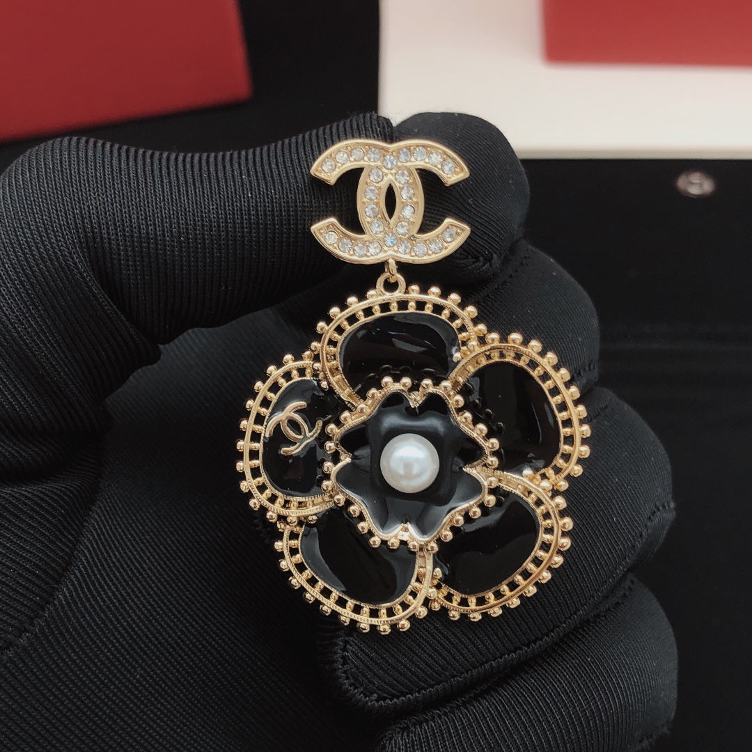 Chanel Camellia Diamond 18K Gold Earrings