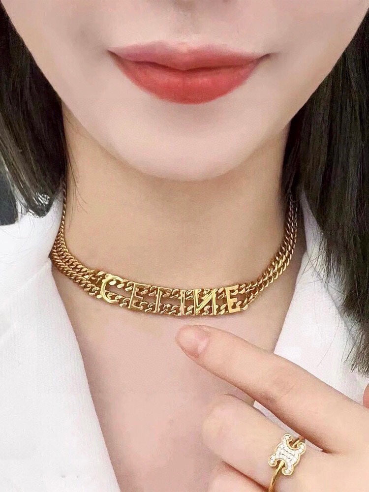 Celine Script Choker 18K Gold Necklace