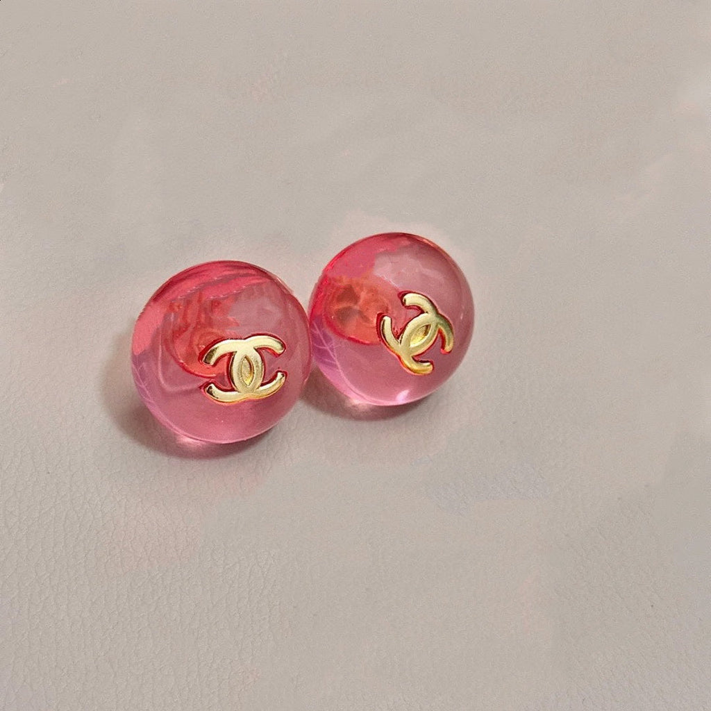 Chanel Pink Crystal 18K Gold Earrings