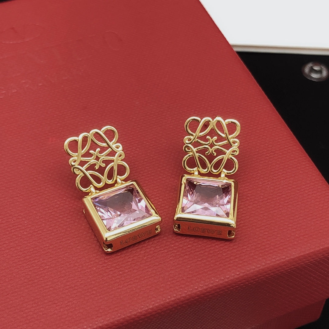 LOEWE Anagram Crystal 18K Gold Earrings