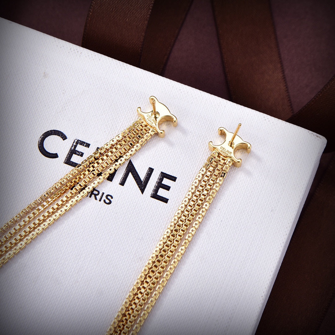 Celine Diamonds Long 18K Gold Earrings
