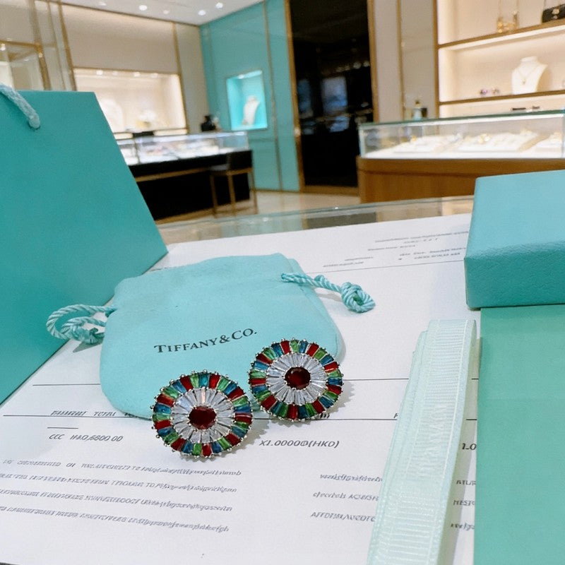 Tiffany Color Crystal 18K Gold Earrings
