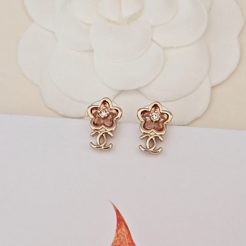 Chanel Pink Crystal 18K Gold Earrings